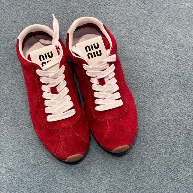 Cowhide 2025 Niche Genuine Leather Flat Round-toe Red Forrest Gump Shoes Women's Lace-up All-match German Training Shoes Skate Shoes Casual Shoes