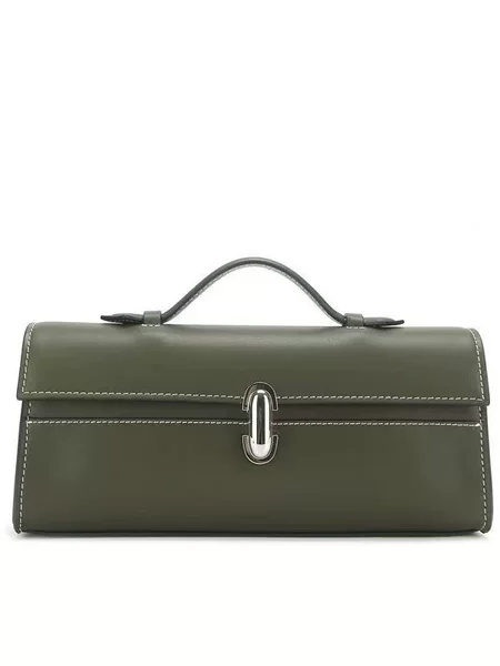 Light Luxury Pu Long Lock Clasp Clutch Women's Bag, Fashionable and Simple Baguette Bag, Niche Design, High-Value Women's Handbag