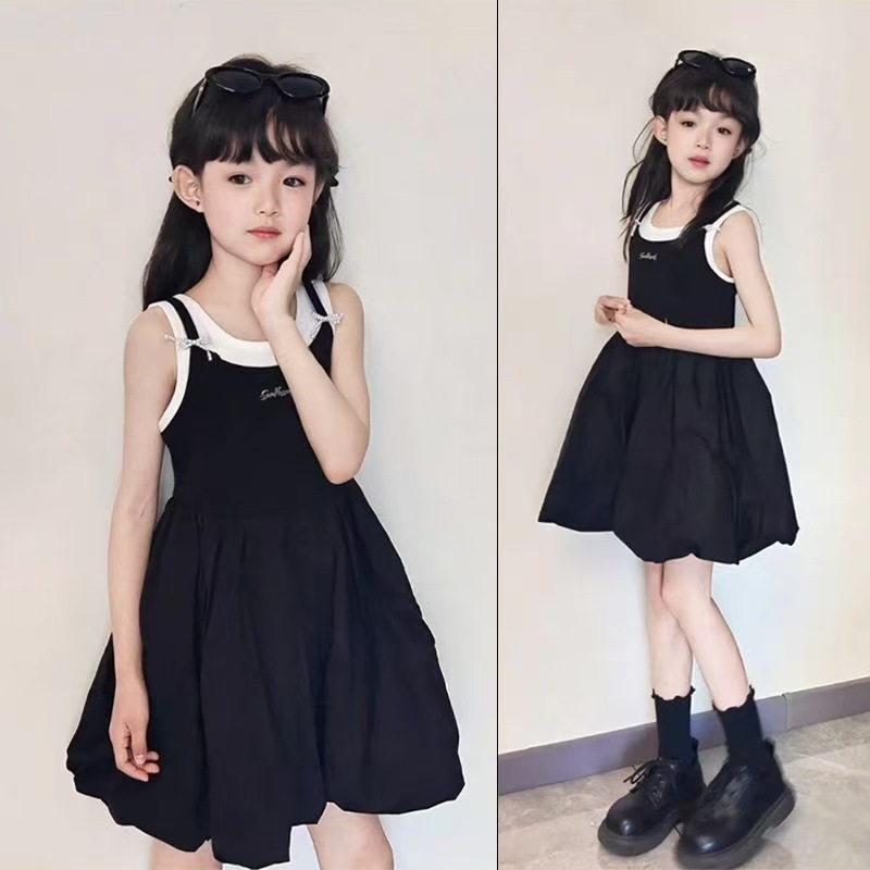 Girls' Floral Puff Sleeve Summer Dress 2025 New Summer Fashion Stylish Two-Piece Foreign Trade Dress for Older Children