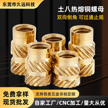 双通斜纹铜螺母 土八螺母 滚花螺母M2-M6倒角土字螺母防滑