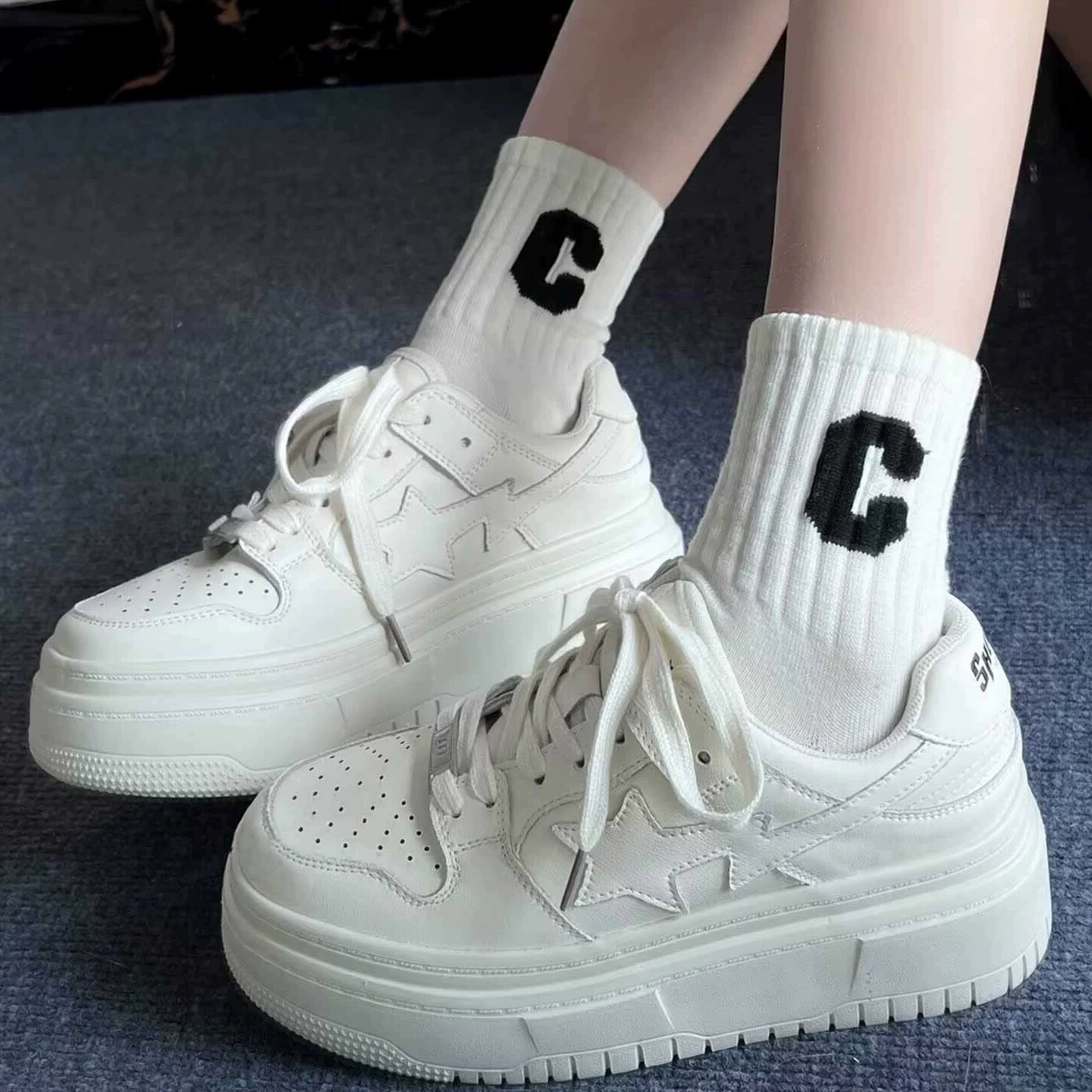 sports white shoes, summer universal sneakers platform, high casual footwear, soft sole