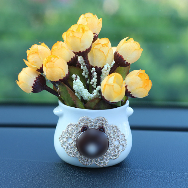 Plant Interior Decoration | Qìchē Car ornaments - yellow-small-rose-white-bottle