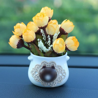 simulation car ceramic potted: Car ornaments - yellow-small-white-rose-bottle