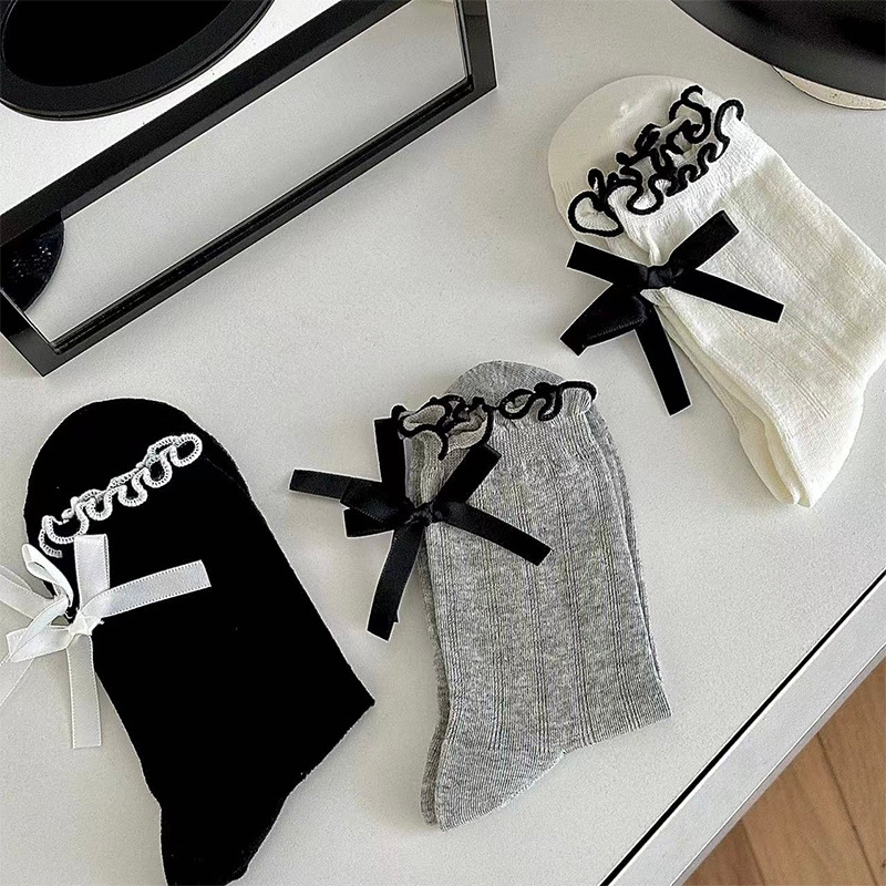 蝴蝶結襪子女春秋款棉襪中筒襪日系jk學院風花邊長筒襪配小皮鞋夏