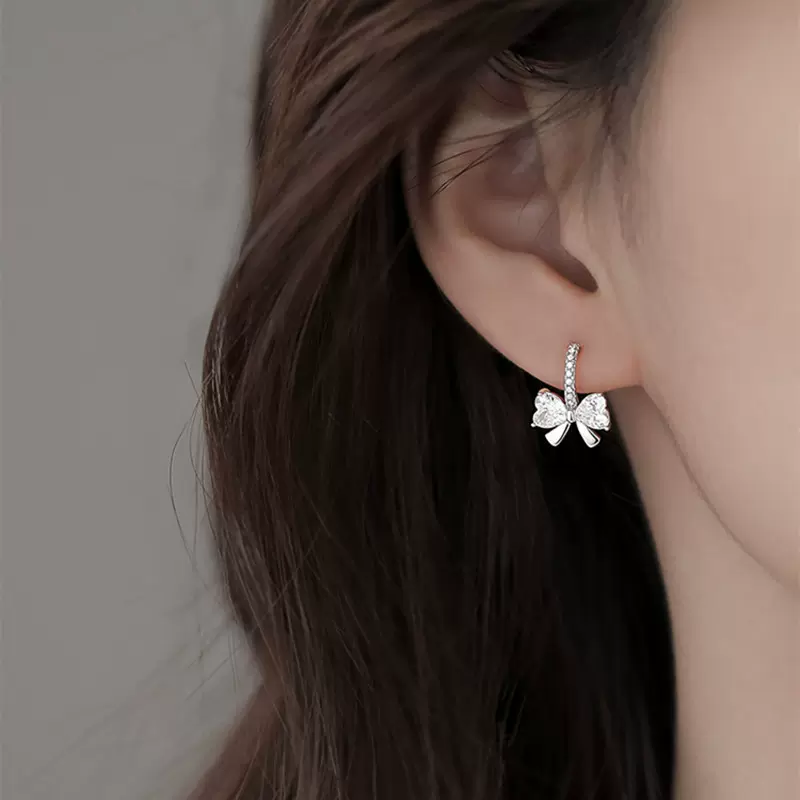 S925纯银蝴蝶结形状耳环耳钉女小巧精致2022年新款冬季高级感耳饰