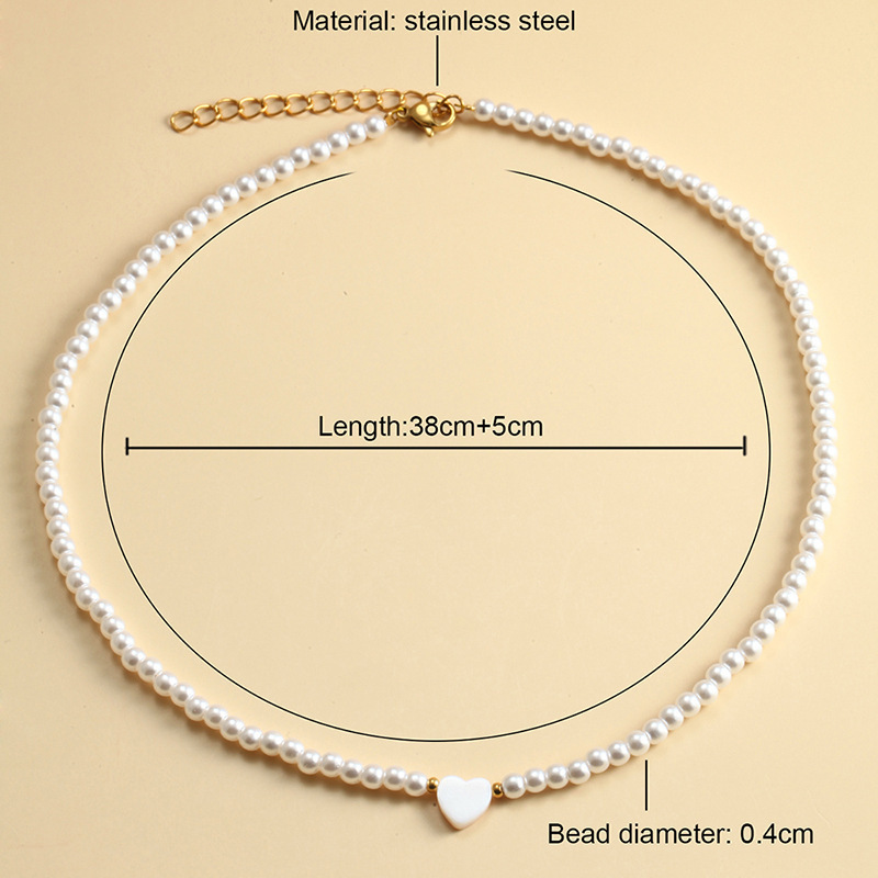 10g Weight PVD Coated Gold Plating Process PVD Coated Real Gold Plated Heart Shape Stainless Steel Imitation Pearl Shell Waterproof Non Tarnish Brass Necklace