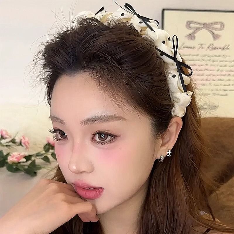波点蝴蝶结发箍女褶皱宽甜美气质头箍压发高颅顶发卡2024年新头饰|undefined
