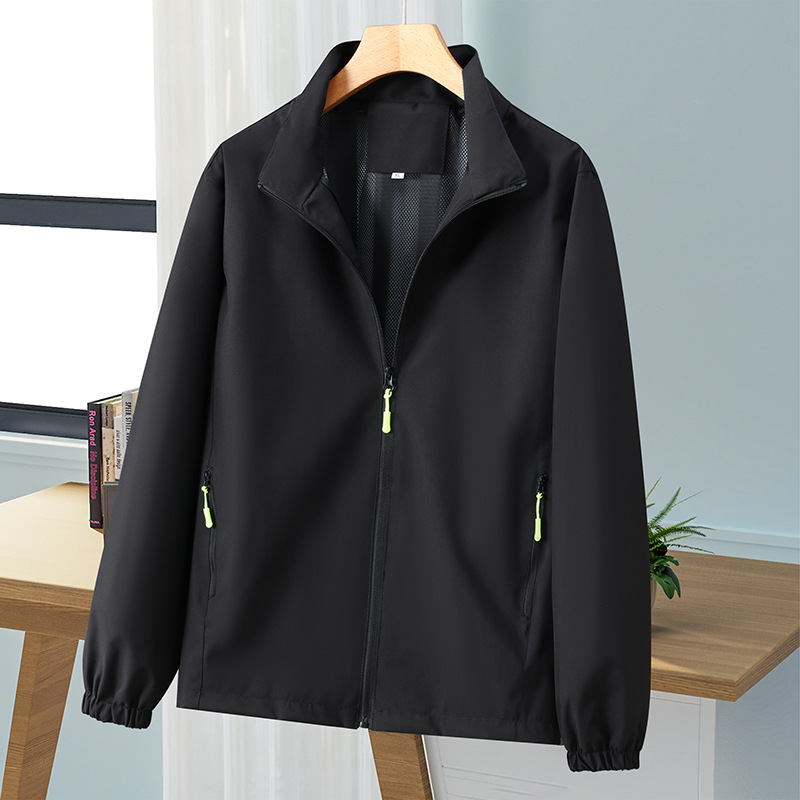 Mesh Lining Jacket Autum Men's Pure Color Outdoor Cycling Hooded Thin Breathable Waterproof Jacket Plus Fat Plus Size