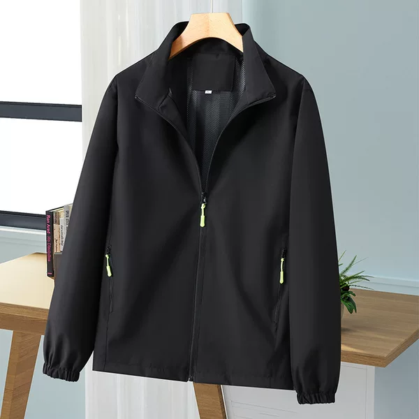 Mesh Lining Jacket Autum Men's Pure Color Outdoor Cycling Hooded Thin Breathable Waterproof Jacket Plus Fat Plus Size