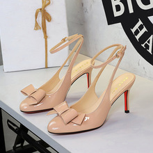 2620-H137 French Sweet Style Butterfly Knot Decoration Round Head Fashionable Back Empty One Button Stiletto Sandals for Women