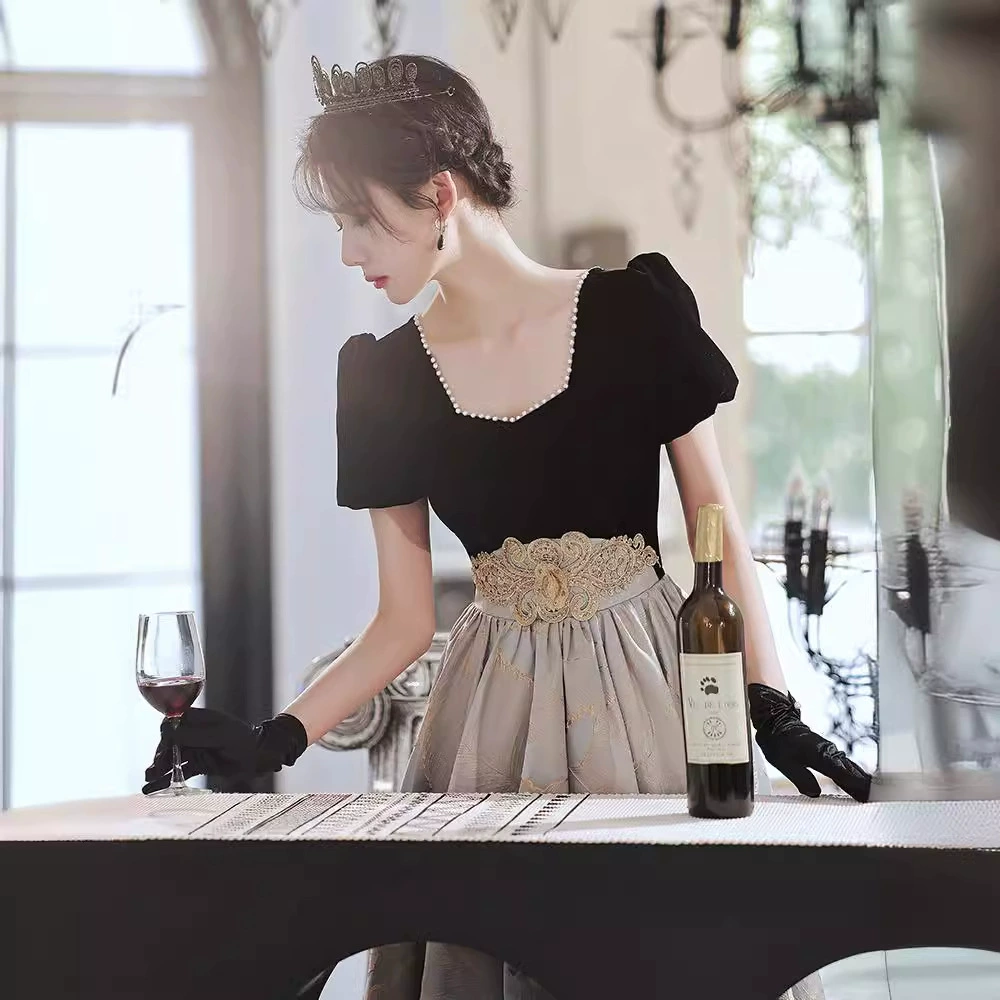 Вечернее платье Французский банкет новый черный легкий экстравагантный высокий бархатный темперамент выпускное платье для взрослых