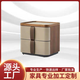 2025新款意式极简实木床头柜马鞍皮现代简约设计师卧室家用床边柜