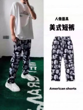 面具人涂鸦直筒休闲运动球长裤男春秋季美式潮流训练跑步篮球裤子