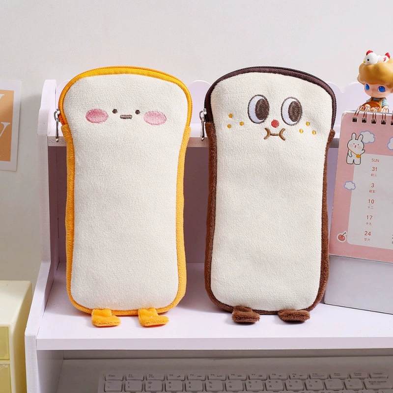 Плюшевый пенал-кошелек в форме тоста, милый, мягкий, большой емкости, креативный, в стиле Ins