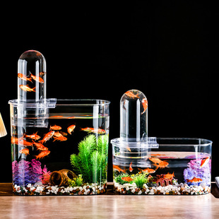 Desktop negative pressure fish tank micro landscape aquarium office ornaments high color value goldfish tank plastic transparent tank