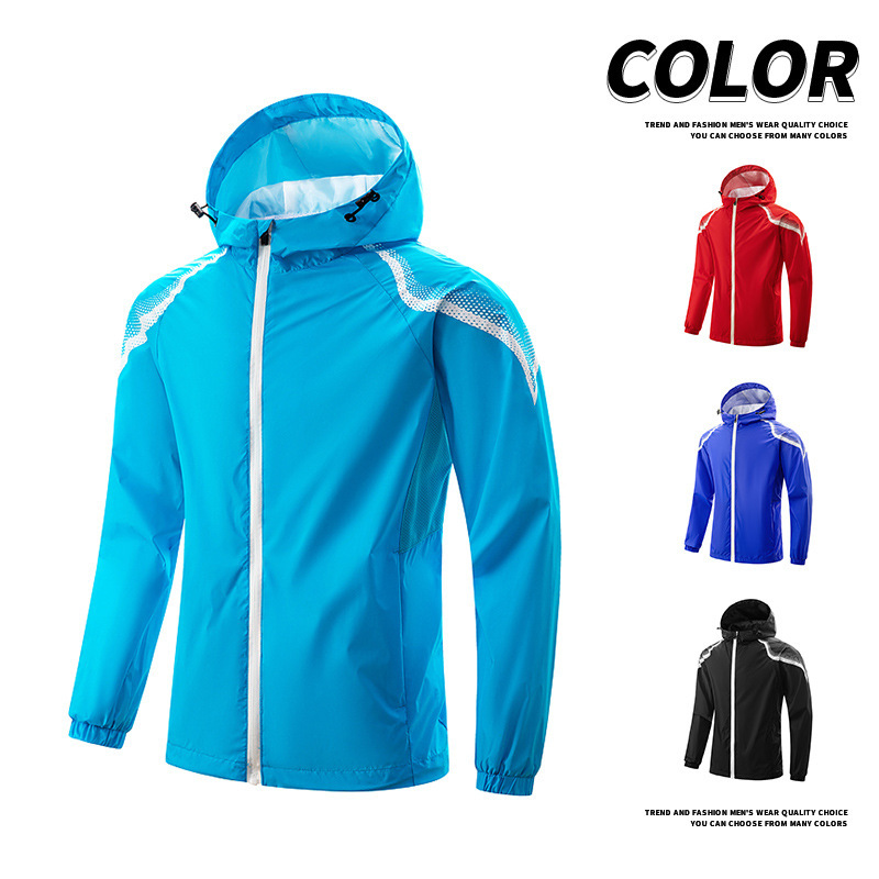 Hooded Windbreaker Men's Long-Sleeved Four-Season Football Training Uniform Appearance Jacket Woven Windproof and Rainproof Jacket Hooded Windbreaker Men's Long-Sleeved Four-Season Football Training Uniform Appearance Jacket Woven Windproof and Rainproof Jacket