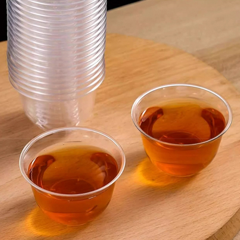 水晶硬质一次性功夫茶杯耐高温加厚试饮杯高档家用塑料透明品茗杯