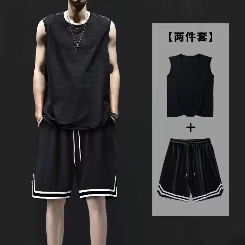 Summer Basketball Vest Shorts Sports Suit Men's Fitness Running Sleeveless Vest Five-quarter Pants Casual Two-piece Set