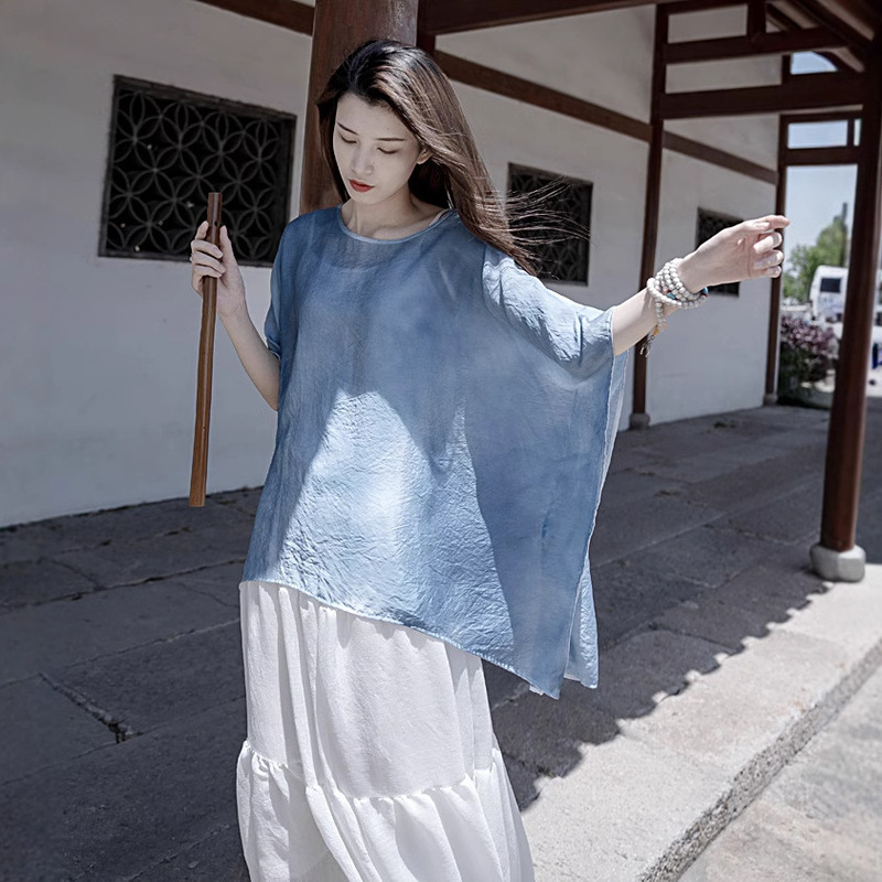 Zen New Chinese Qingleng Tencel Spray Dye Plant Dyeing Blouse 2 Colors Zen New Chinese Qingleng Tencel Spray Dye Plant Dyeing Blouse 2 Colors