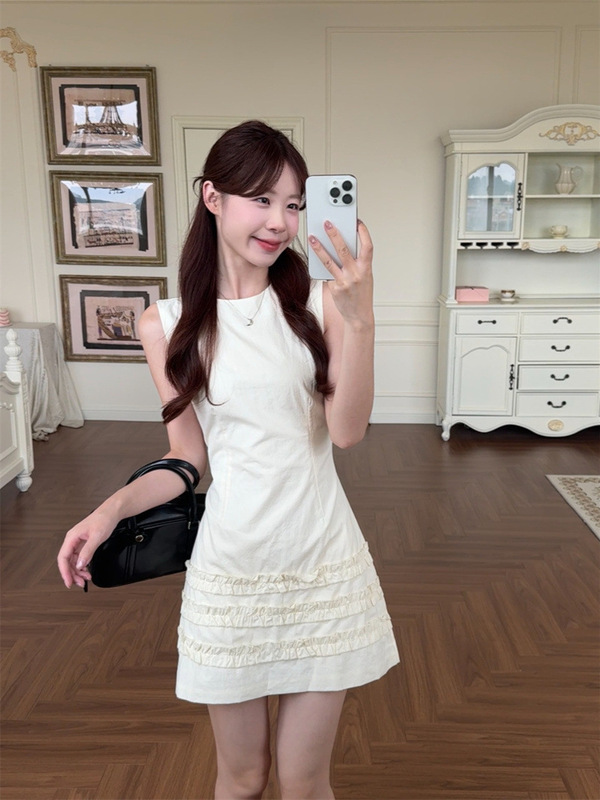 女性用の木製のアーモンド色のノースリーブベストドレス、夏のスリムウエストスカート、スリムなヒップカバーショートスカート|undefined