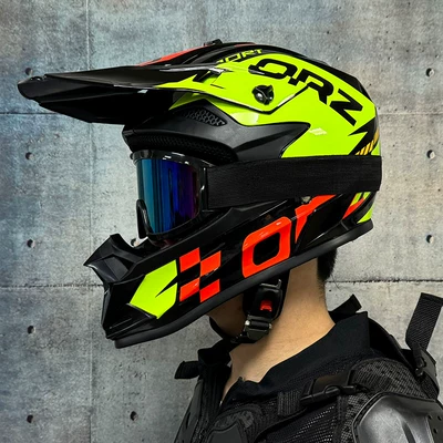 Motosiklet kaskı (dəbilqə) | National Standard Certified 3C Off-Road Safety - yellow-and-orange-track-with-666-colored-mirrors-and-free-gloves-and-mask-s