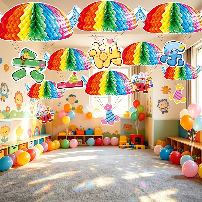 Children's Day Rainbow Parachute Hanging Decoration Kindergarten Classroom Ceiling Decoration 61 Atmosphere Decoration Set Children's Day Rainbow Parachute Hanging Decoration Kindergarten Classroom Ceiling Decoration 61 Atmosphere Decoration Set