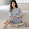 Cotton summer pijama, sleeves, set for leisure, comfortable trousers, with short sleeve, simple and elegant design, loose fit