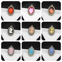 古银合金椭圆内镶13*18mm水晶美人头猫眼百搭DIY饰品配件661#