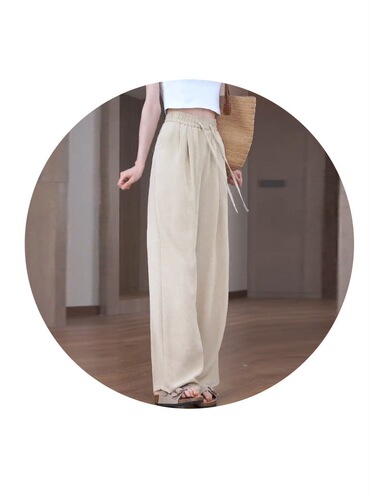 Ice silk wide-leg pants for women, high-waist summer thin 2025 new style loose drag-feeling lazy Yamamoto casual pants, cool pants