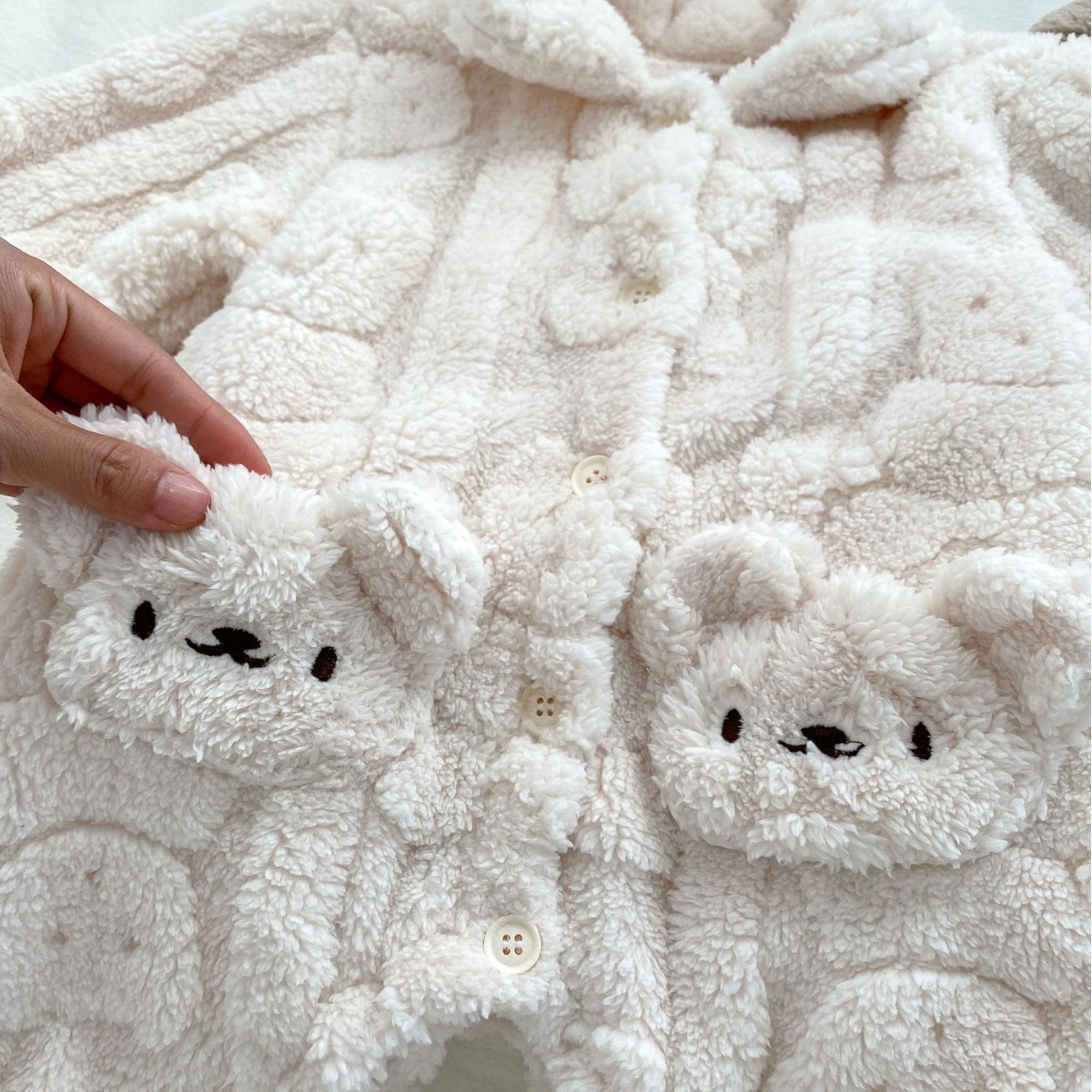 INS invierno Bebé mono hogar desgaste forro polar forrado ropa funda Super lindo bebé oso bolsillo pijama romper