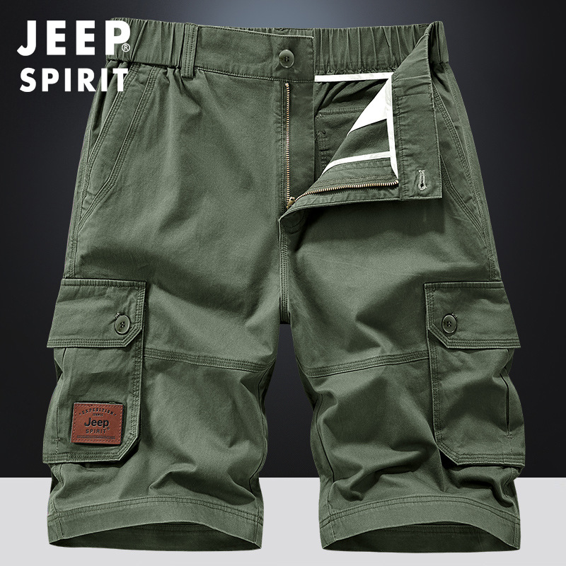 Jeep Casual 2026 Summer Outdoor Cotton 5-Point Large Size Work Shorts Multi-Pocket Pants Men's Beach Shorts 2506
