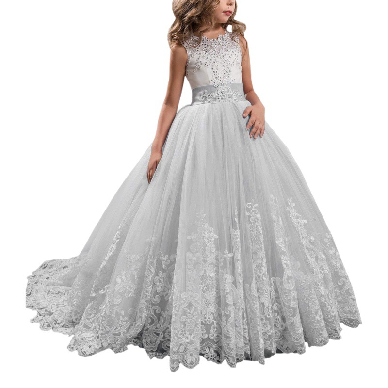 Vestidos de niña estilo princesa con encaje y malla, para fiestas de cumpleaños, damitas de honor y bodas, estilo europeo y americano.