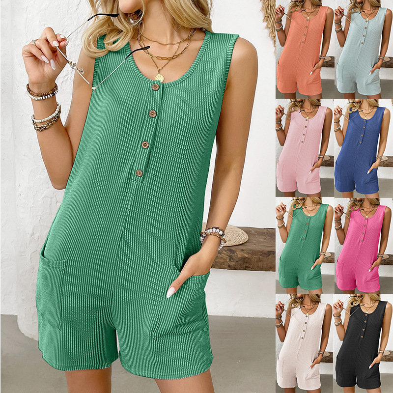 European and American Cross-Border Amazon Independent Station 2025 Summer New Women's Button Door Tube Casual Vest Jumpsuit Shorts