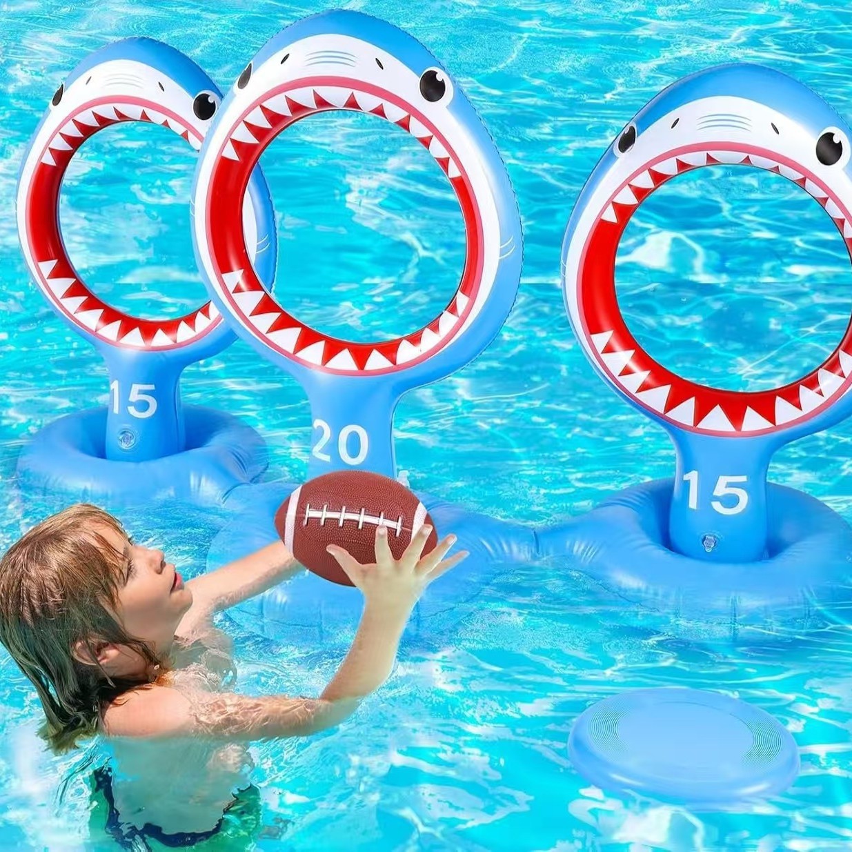 Factory Custom Inflatable Shark Toy Shark Ring Pool Toss Game Water Toy for Summer Party