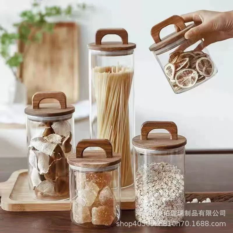 Хрустка акации деревянная крышка с высоким содержанием боросиликатного стекла резервуар для хранения