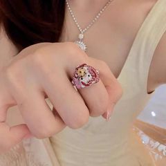 哈喽kt猫满钻戒指女简约小众轻奢气质甜美可爱少女心卡通时尚指环