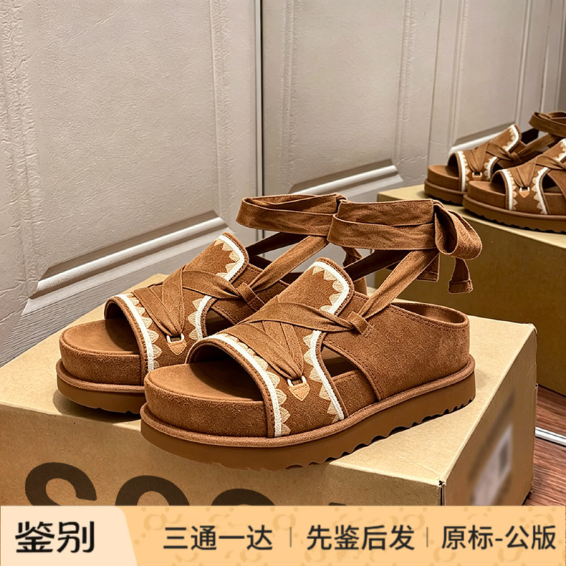 Song Yuqi Retro Brown Lace-Up Roman Beach Sandals for Women, New Summer 2026 Model, Height-Increasing Thick Sole, Open-Toe