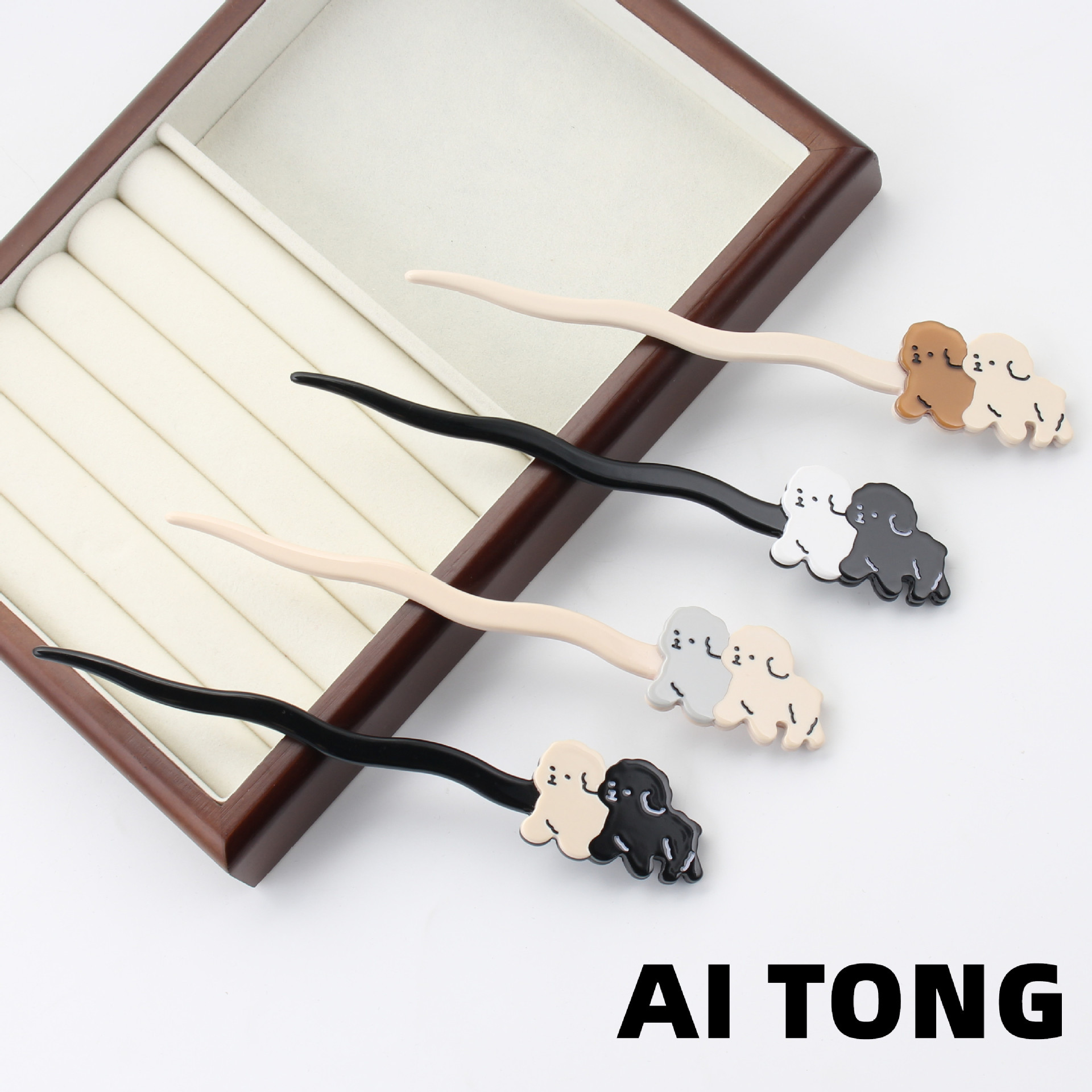 Lindo cachorro horquilla de dibujos animados de acetato de perro horquilla nueva Cabeza trasera horquilla tocado crema accesorios para el cabello de perro mascota