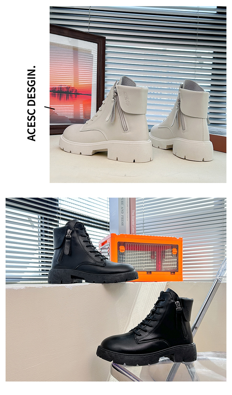 Botas cortas de suela gruesa para estudiantes, nuevas botas de moto elevadas de color rojo y red, estilo británico, otoño 2023_voghion.com