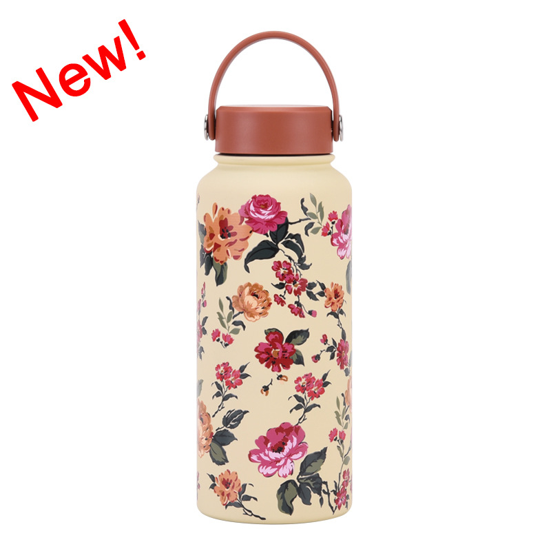 Nueva Botella de Agua Deportiva Aislada de 1 Litro, Boca Ancha, Portátil, al Vacío, para Exteriores, con Estampado, para Mujer, 2026