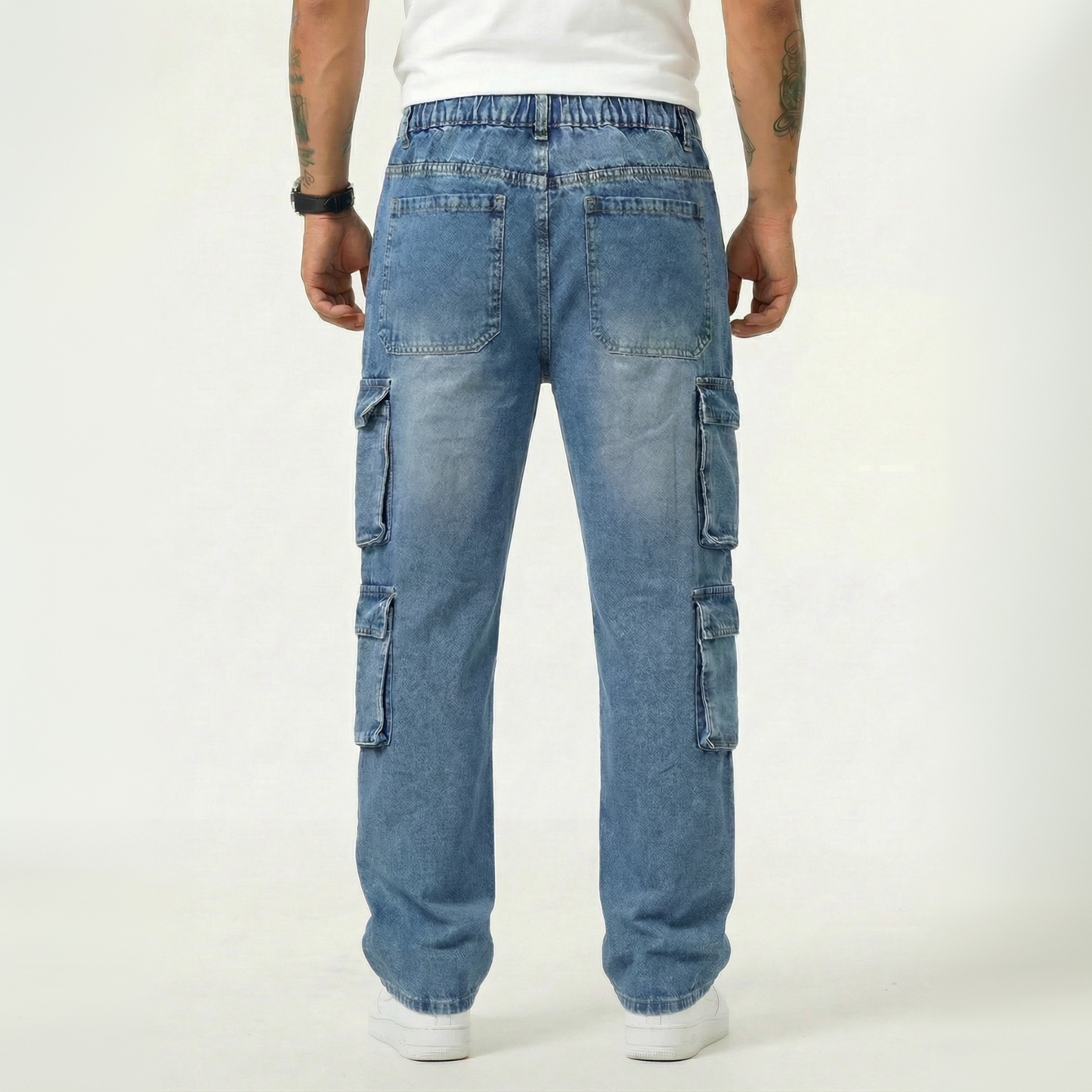 Jean cargo homme coupe droite et ample, taille haute, style rétro américain, pantalon tendance streetwear_voghion.com