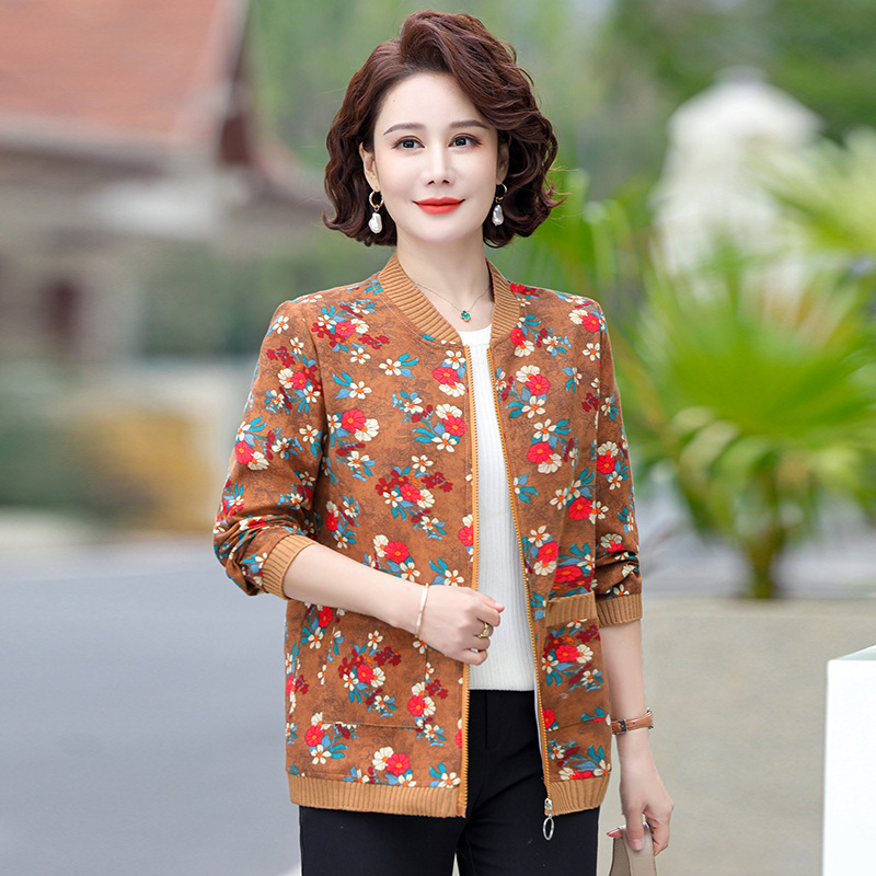 中年妈妈秋装短款外套新款洋气中老年棒球服春秋季女上衣宽松夹克|undefined