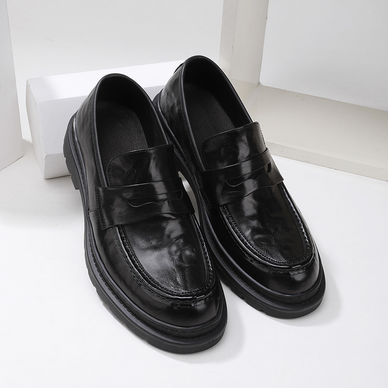 Kuhleder Hären Loafers mat décker Sohle, erhéicht véier Saisonsschuhe Business Casual Liederschuhe Ierbsenschuhe_voghion.com