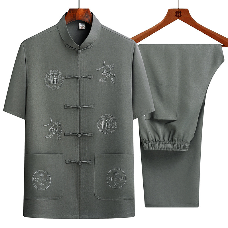 Summer Tang Suit Men's Short-Sleeved Suit for Middle-Aged and Elderly Dads, Summer Shirt for Men, New Chinese-Style Clothing for the Elderly