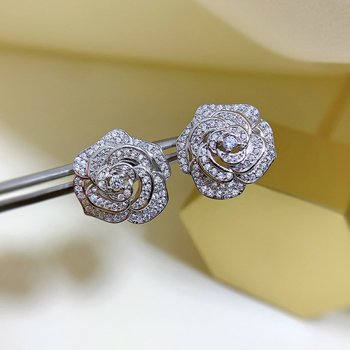 Mujing Jewelry Light luxury and high-end small fragrant camellia earrings ins Xiaohongshu exquisite temperament rose earrings