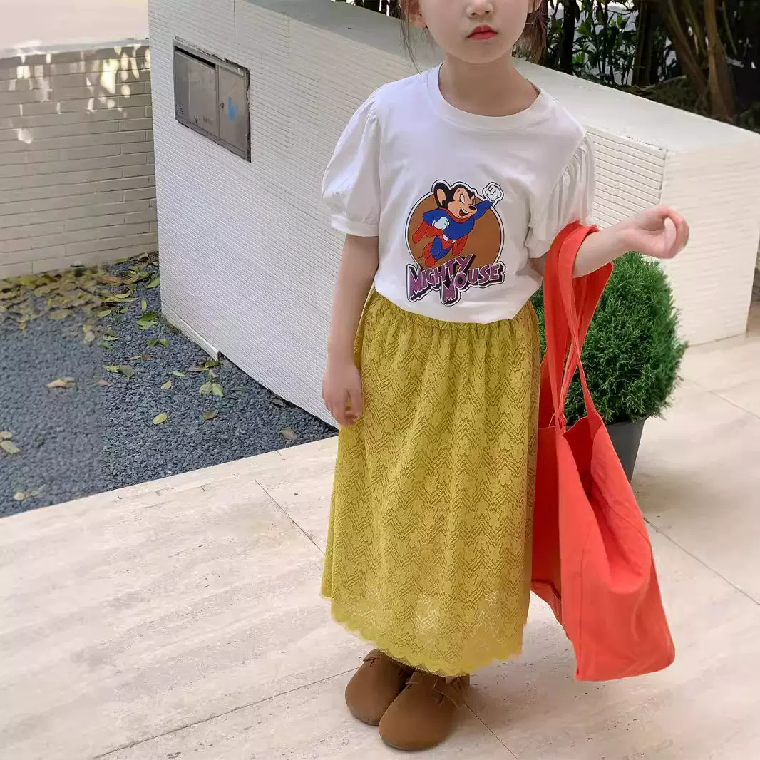 韩版童装2023夏季新款女宝宝半身裙时尚女童纯色花边长款裙子潮