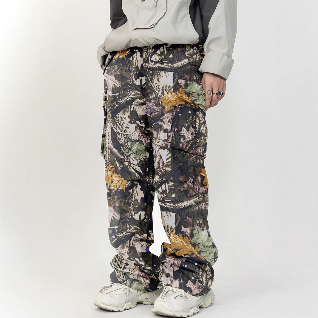 Amazon cross-border European and American camouflage overalls men's American retro casual pants spring and summer loose straight pants 8665