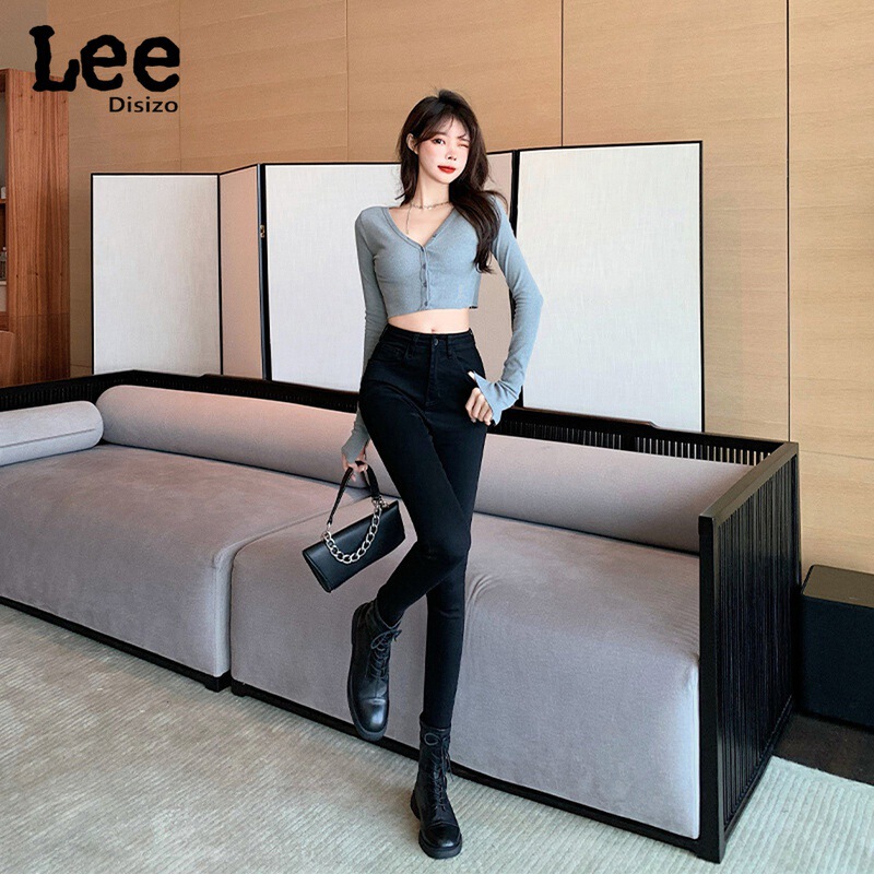LEE same style high waist jeans women's autumn and winter stretch cropped tight black slimming versatile pencil pencil pants