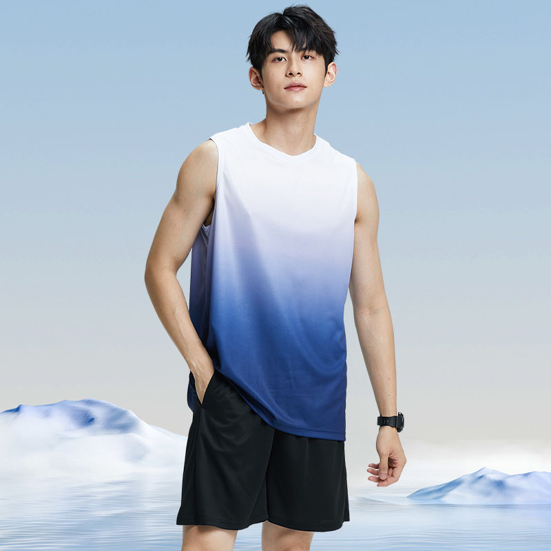 Fitness Clothes Men's Running Vest Sports suit Quick-drying Clothes Summer Ice Silk Basketball Training Sleeveless T-shirt Equipment