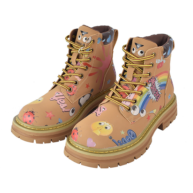 Zapatos altos de las mujeres europeas y americanas Martin botas 2023 nuevo nicho graffiti Otoño e Invierno zapatos casuales suela gruesa altura creciente botines